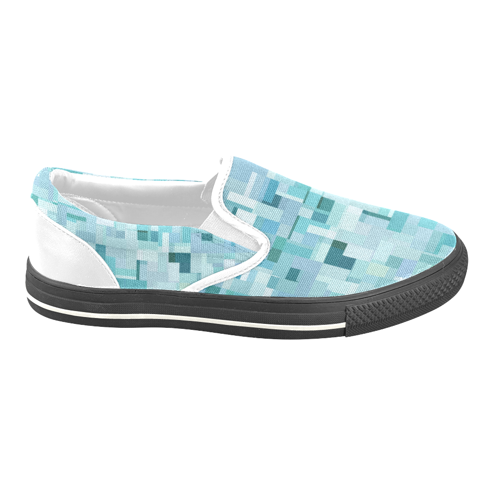 Blue Green Abstract Women's Unusual Slip-on Canvas Shoes (Model 019)