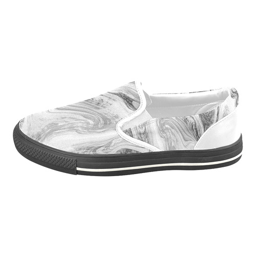 Black and White Swirly Women's Unusual Slip-on Canvas Shoes (Model 019)