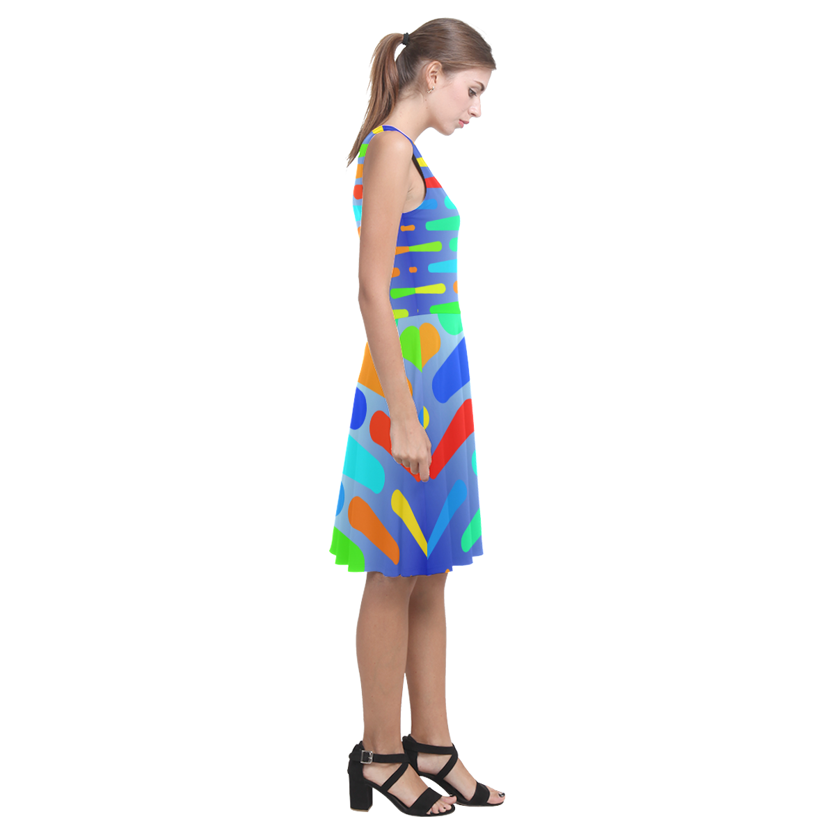 Colorful shapes on a blue background Atalanta Casual Sundress(Model D04)