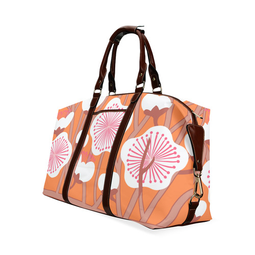 Elegant white flowers on orange Zakka style floral pattern Classic Travel Bag (Model 1643) Remake