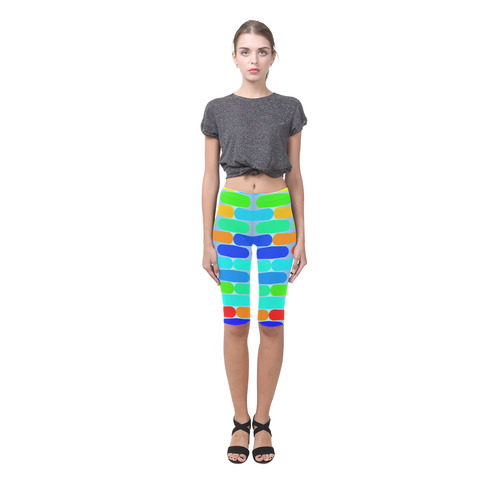 Colorful shapes on a blue background Hestia Cropped Leggings (Model L03)