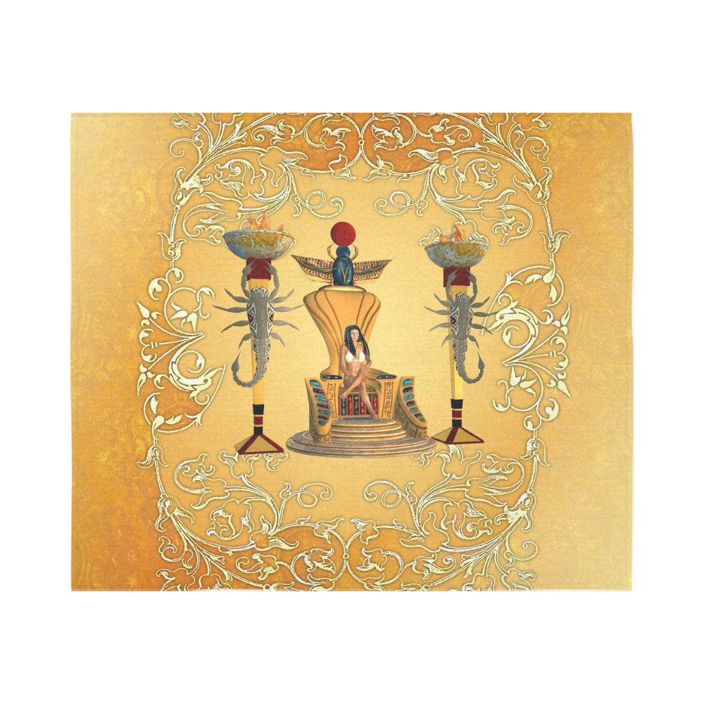 Beautidul egyptian women on a throne Cotton Linen Wall Tapestry 60"x 51"