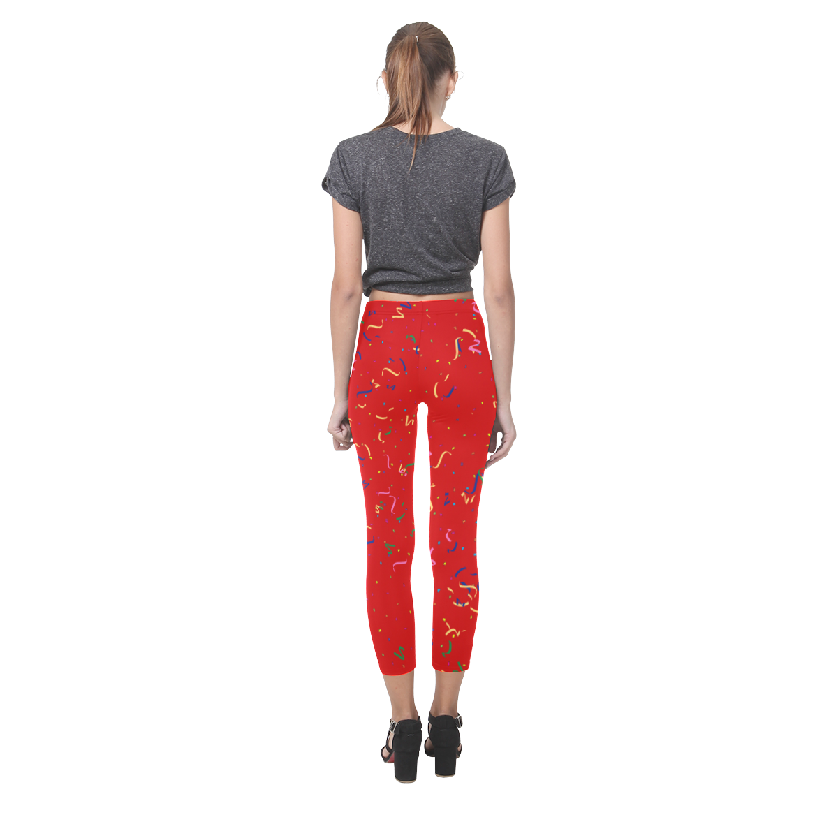 Confetti and  Party Streamers Red Capri Legging (Model L02)