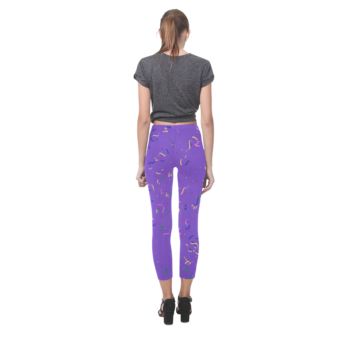 Confetti and  Party Streamers Purple Capri Legging (Model L02)