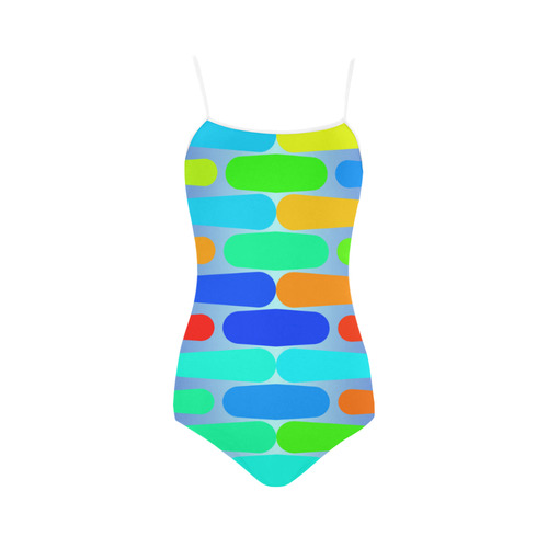 Colorful shapes on a blue background Strap Swimsuit ( Model S05)