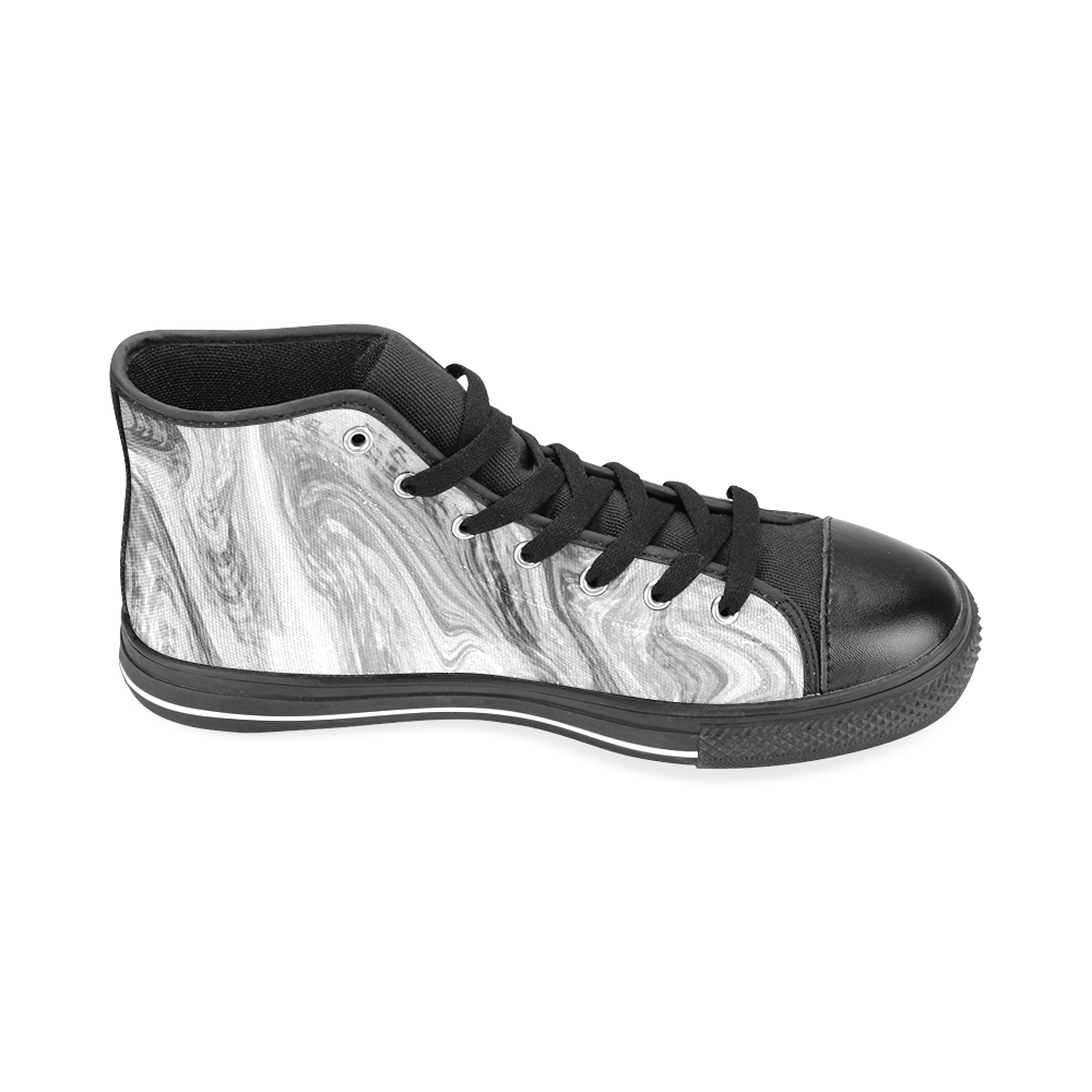 Black and White Swirly Men’s Classic High Top Canvas Shoes /Large Size (Model 017)