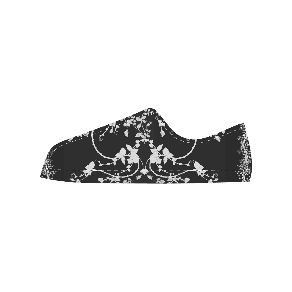 Roses in black and white Canvas Women's Shoes/Large Size (Model 018)