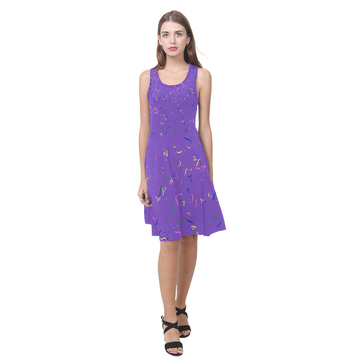 Confetti and  Party Streamers Purple Atalanta Casual Sundress(Model D04)