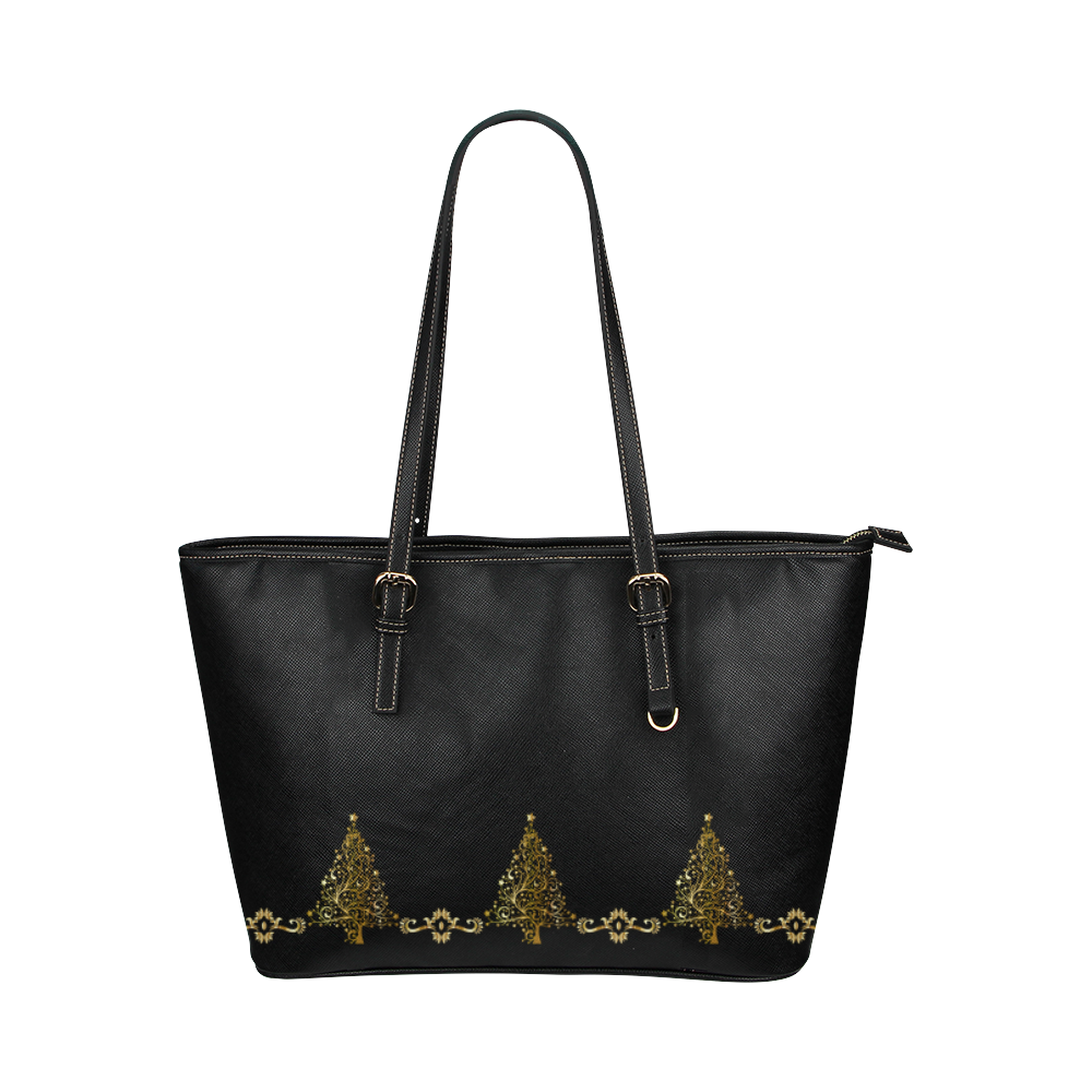 Golden Christmas Tree Leather Tote Bag/Large (Model 1651)