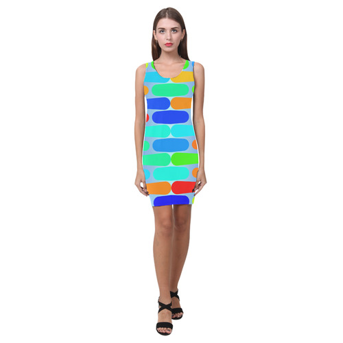 Colorful shapes on a blue background Medea Vest Dress (Model D06)