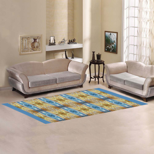 Gold and Blue Elegant Pattern Area Rug 9'6''x3'3''