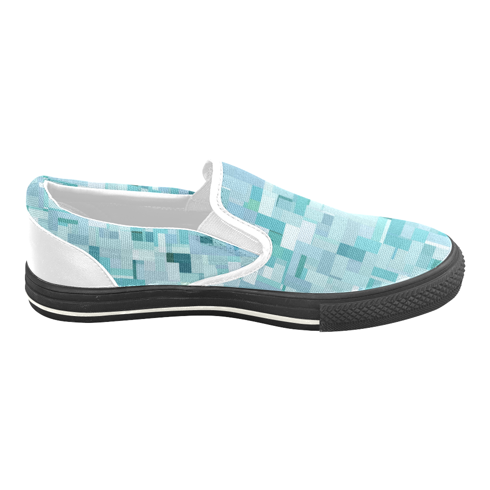 Blue Green Abstract Women's Unusual Slip-on Canvas Shoes (Model 019)