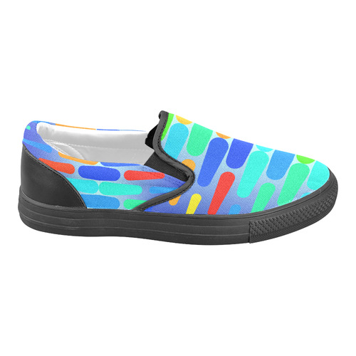 Colorful shapes on a blue background Women's Unusual Slip-on Canvas Shoes (Model 019)