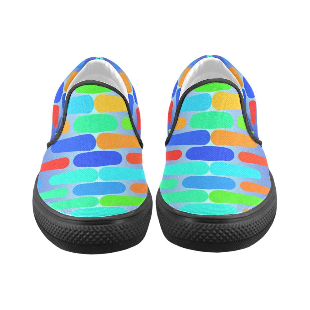 Colorful shapes on a blue background Men's Unusual Slip-on Canvas Shoes (Model 019)
