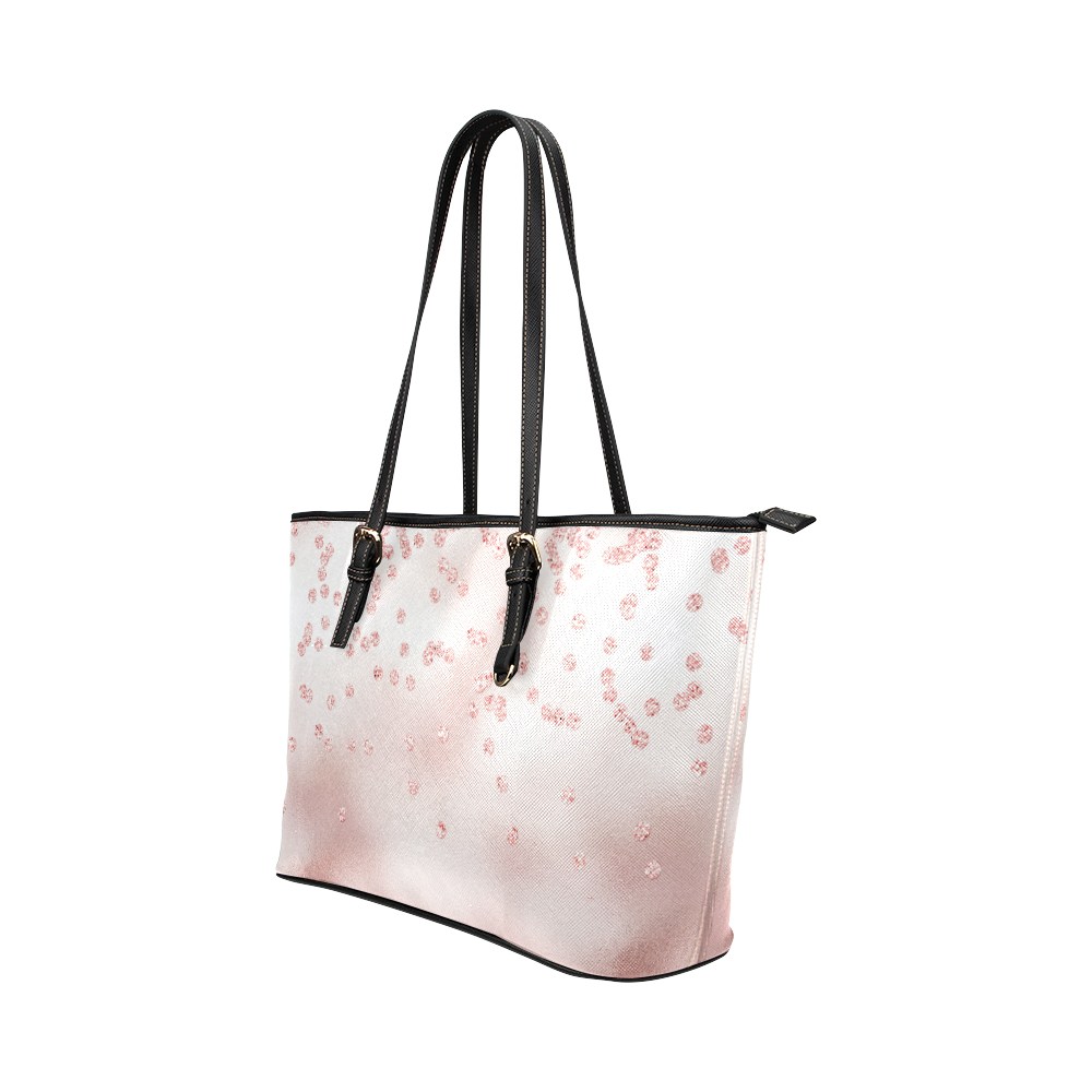 Pink luxury feminine sparkling glitter Leather Tote Bag/Large (Model 1651)