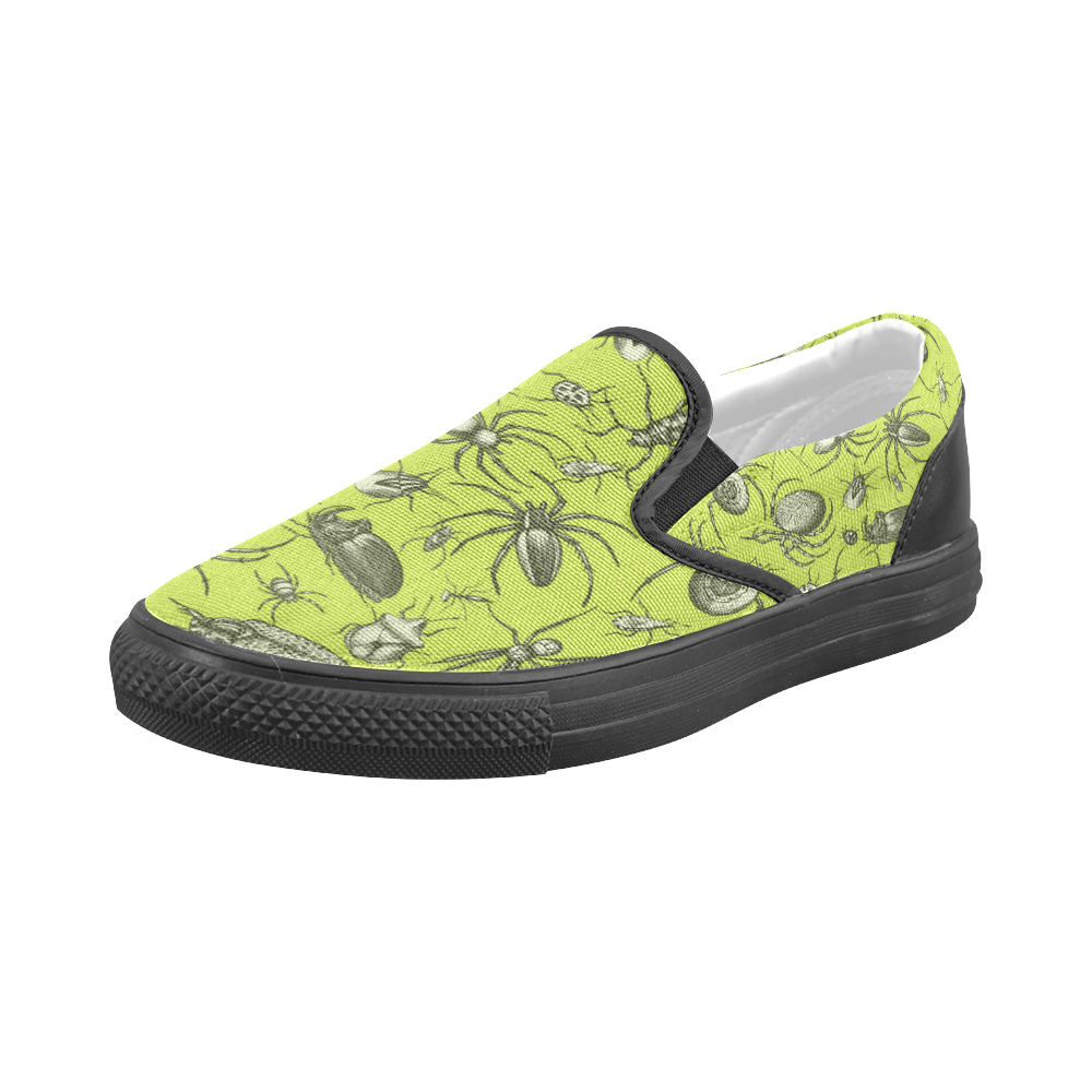 insects spiders creepy crawlers halloween green Men's Slip-on Canvas Shoes (Model 019)