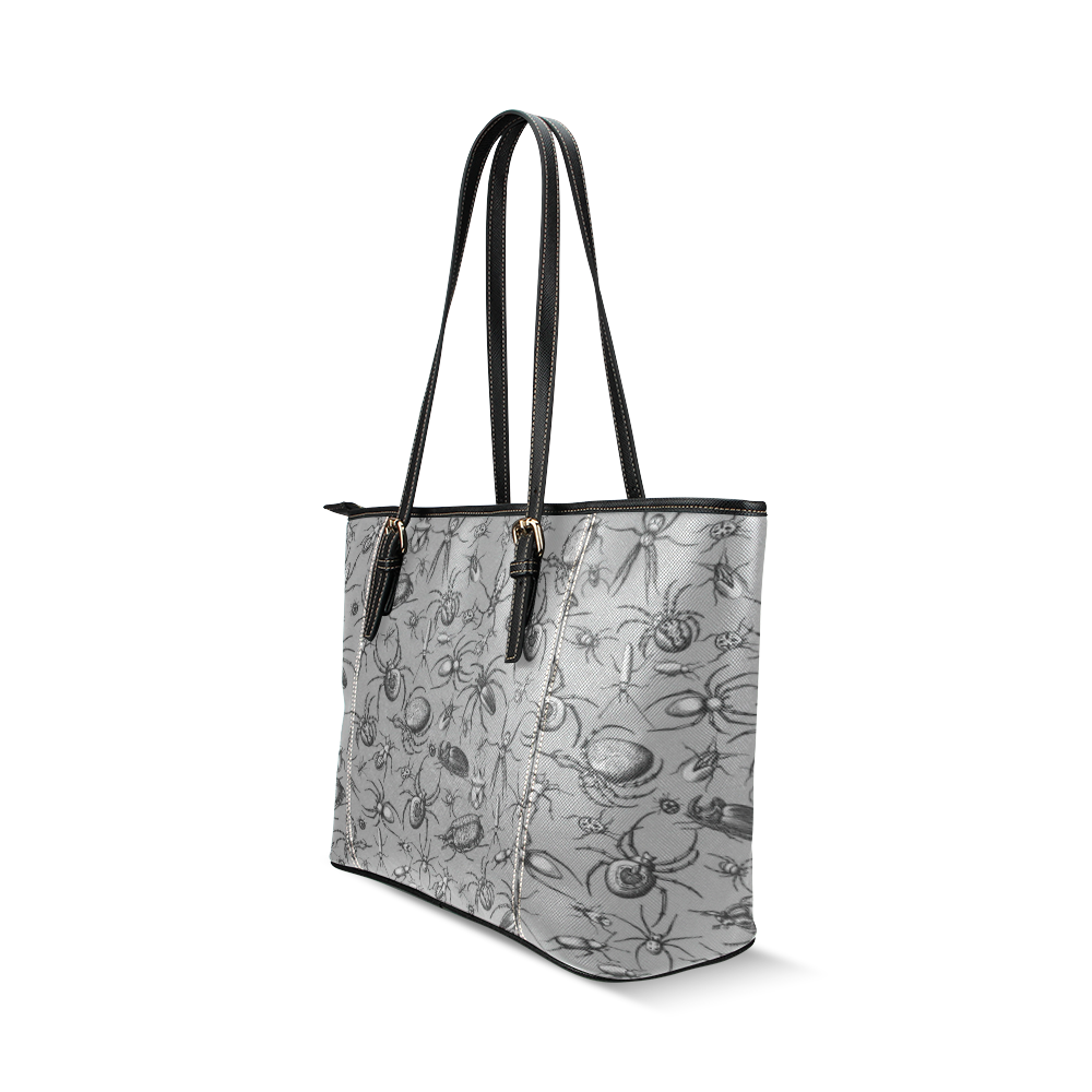 beetles spiders creepy crawlers bugs grey Leather Tote Bag/Small (Model 1640)