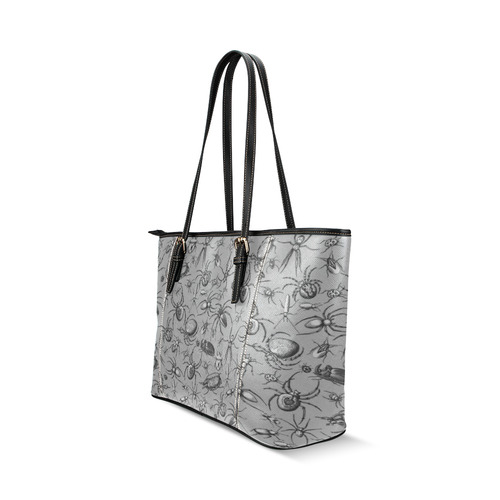 beetles spiders creepy crawlers bugs grey Leather Tote Bag/Small (Model 1640)