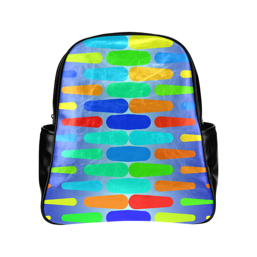 Colorful shapes on a blue background Multi-Pockets Backpack (Model 1636)