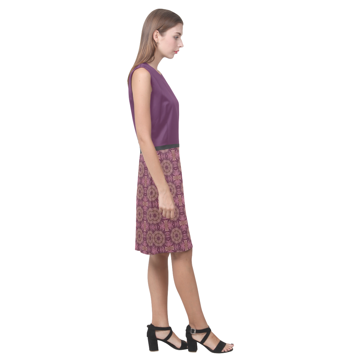 Wild Berry Mauve Doily Eos Women's Sleeveless Dress (Model D01)