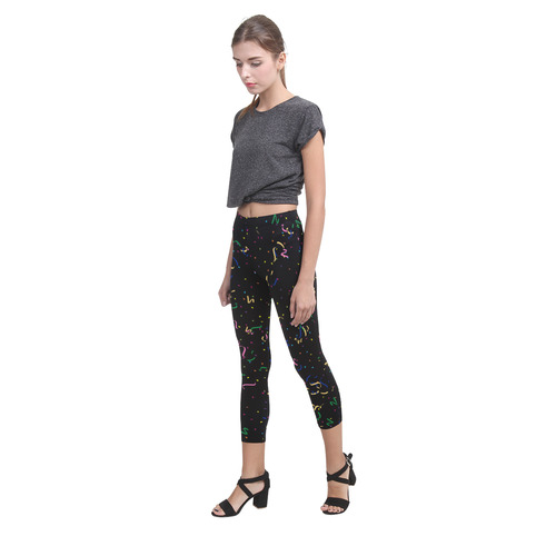 Confetti and  Party Streamers Black Capri Legging (Model L02)