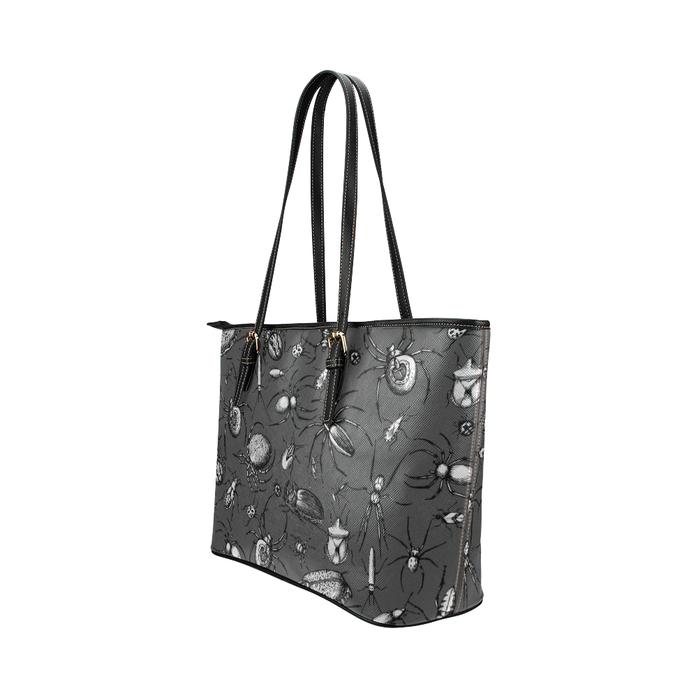 beetles spiders creepy crawlers bugs Leather Tote Bag/Small (Model 1651)