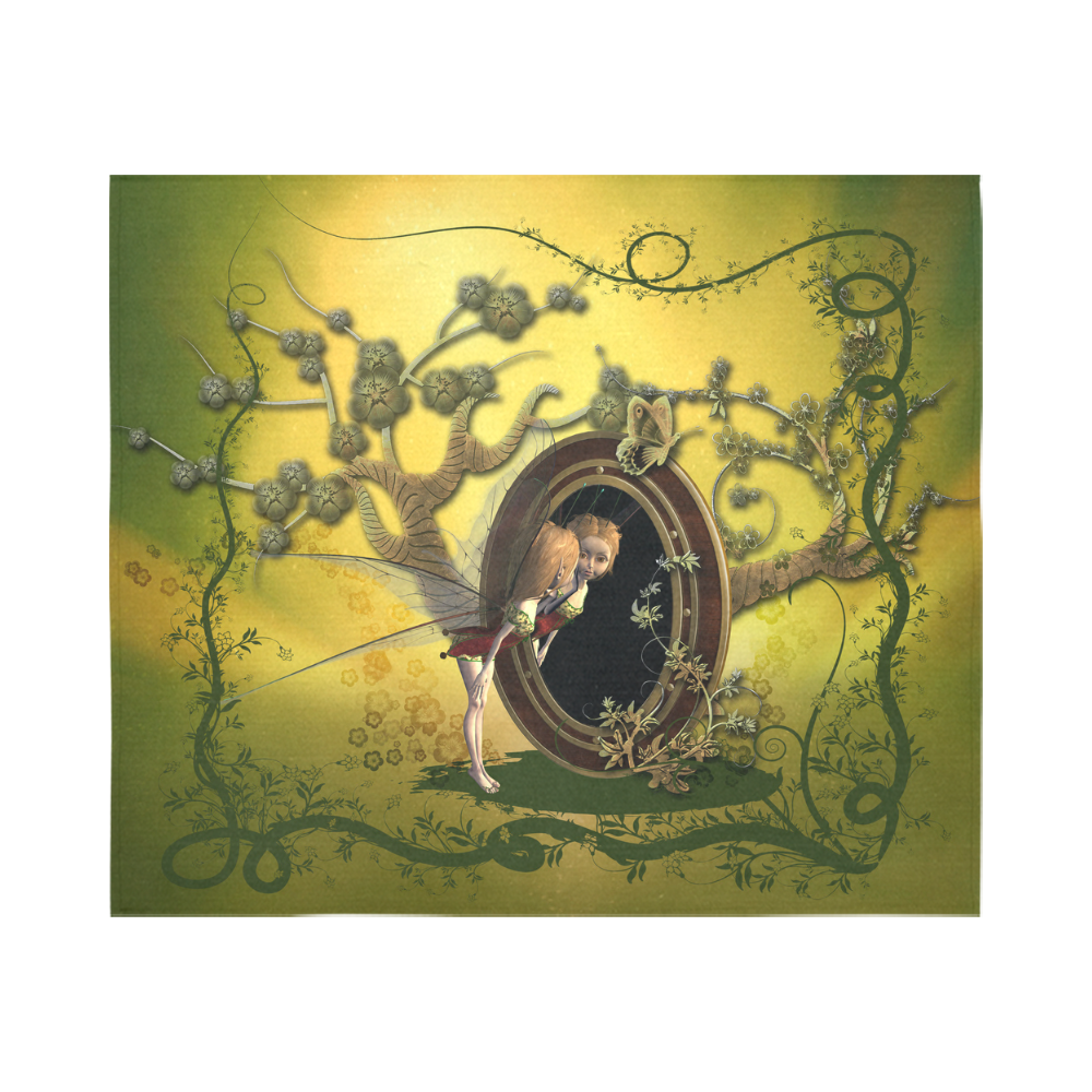 Cute fairy looking in a mirror Cotton Linen Wall Tapestry 60"x 51"