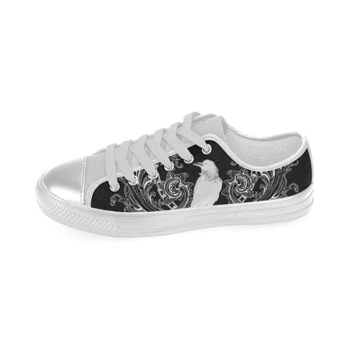 White crow with flowers Canvas Women's Shoes/Large Size (Model 018)