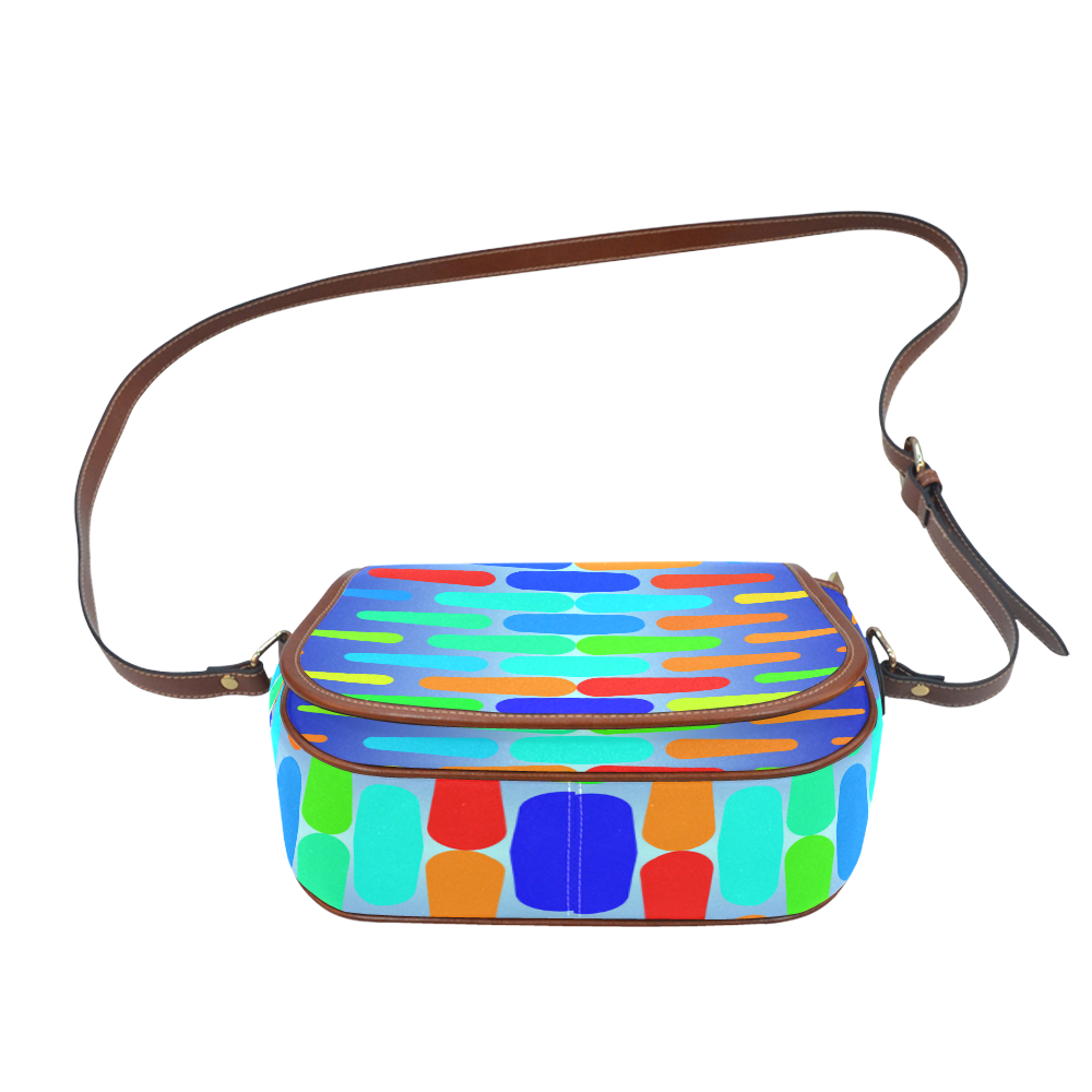 Colorful shapes on a blue background Saddle Bag/Large (Model 1649)