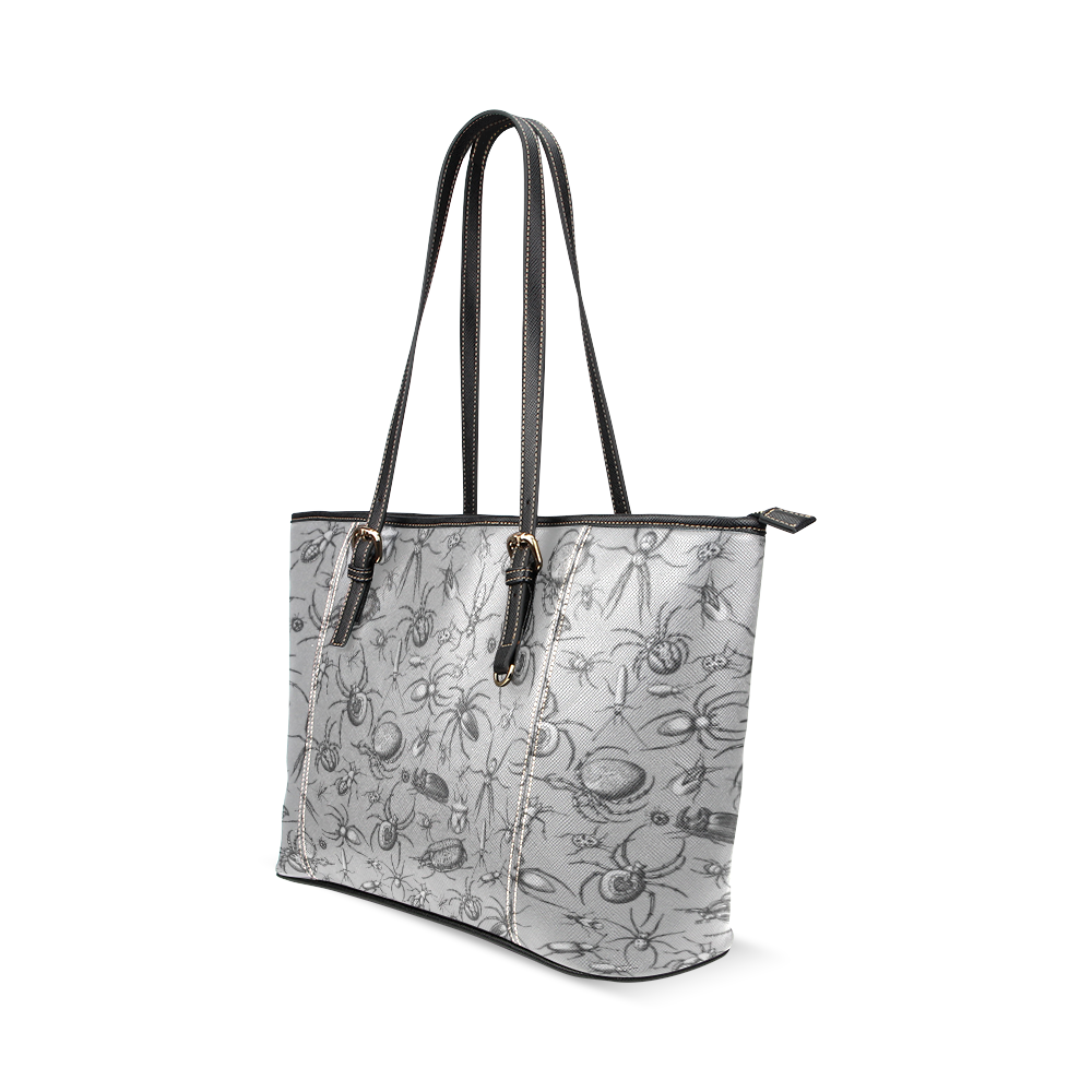 beetles spiders creepy crawlers bugs grey Leather Tote Bag/Small (Model 1640)