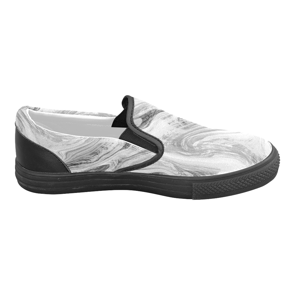Black and White Swirly Men's Slip-on Canvas Shoes (Model 019)
