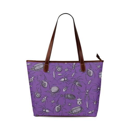 spiders creepy crawlers bugs purple halloween Shoulder Tote Bag (Model 1646)