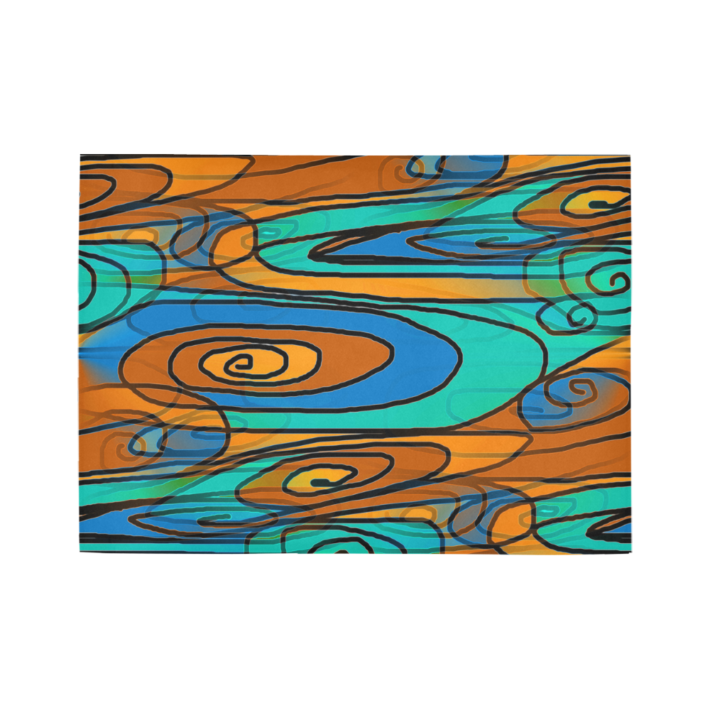 Aqua Orange Sci FY Area Rug7'x5'