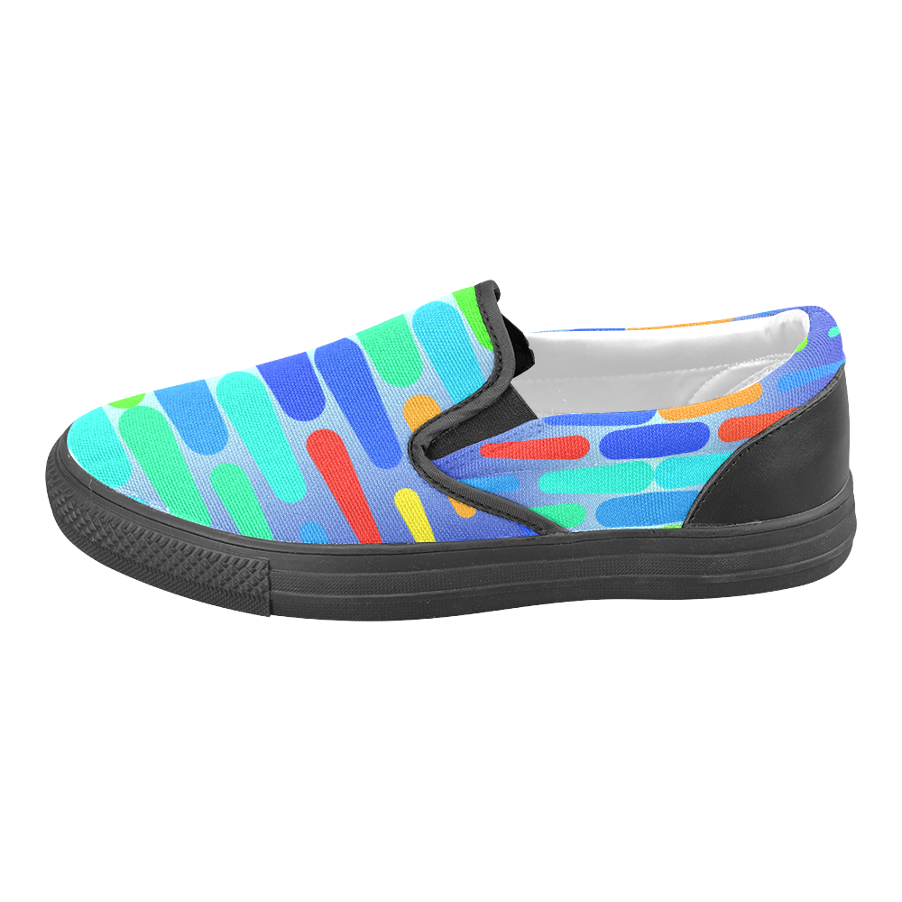 Colorful shapes on a blue background Women's Unusual Slip-on Canvas Shoes (Model 019)