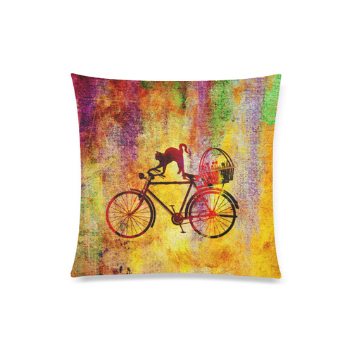 Cat and Bicycle Custom Zippered Pillow Case 20"x20"(Twin Sides)