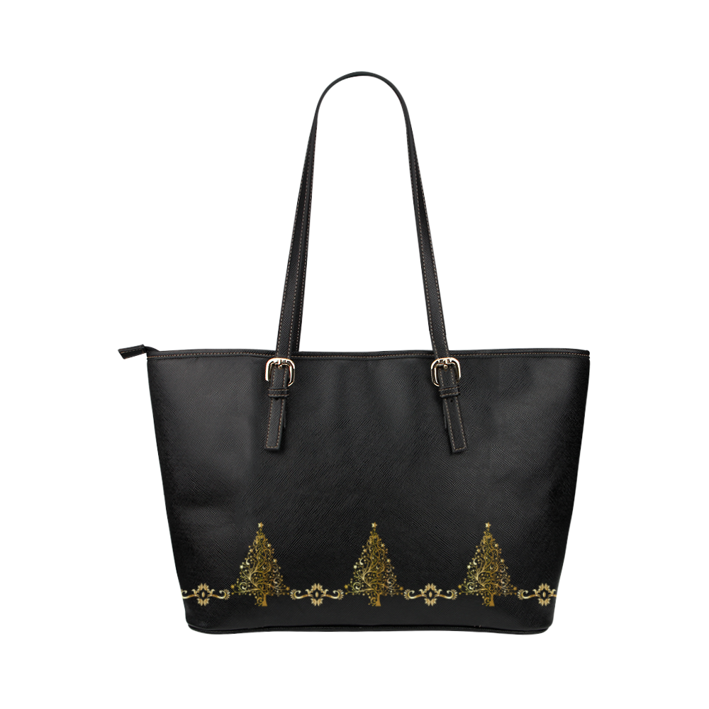 Golden Christmas Tree Leather Tote Bag/Large (Model 1651)