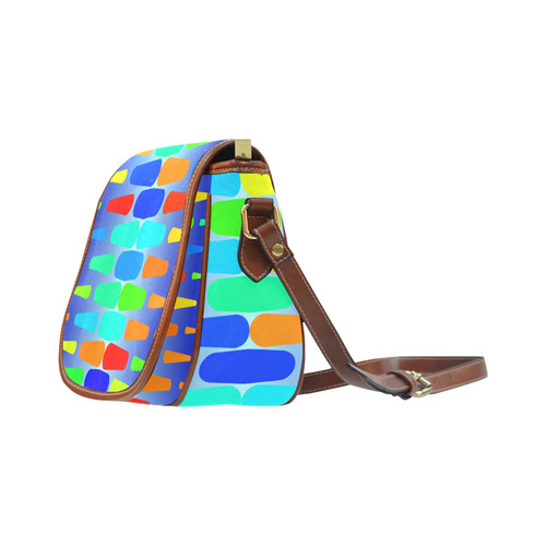 Colorful shapes on a blue background Saddle Bag/Large (Model 1649)