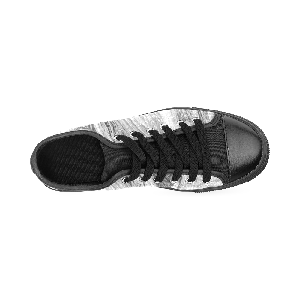 Black and White Swirly Men's Classic Canvas Shoes/Large Size (Model 018)