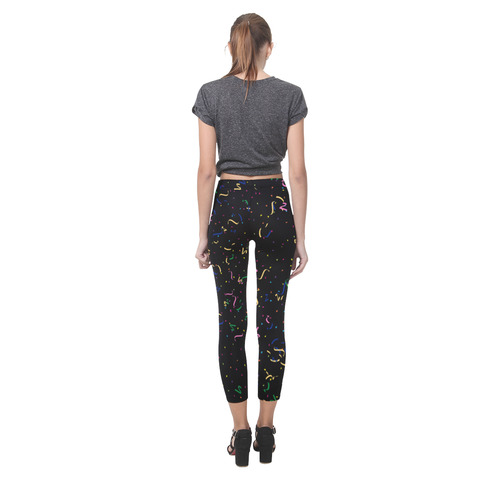 Confetti and  Party Streamers Black Capri Legging (Model L02)