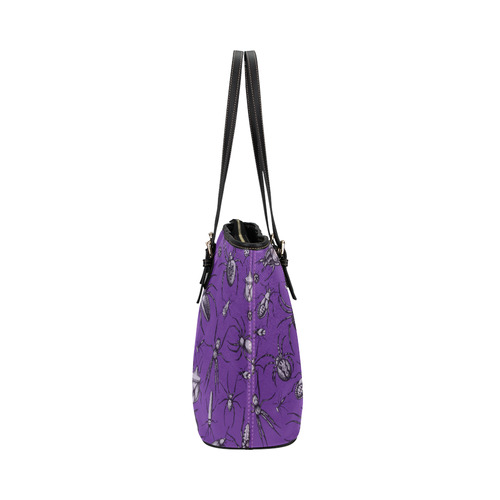 spiders creepy crawlers bugs purple halloween Leather Tote Bag/Small (Model 1651)