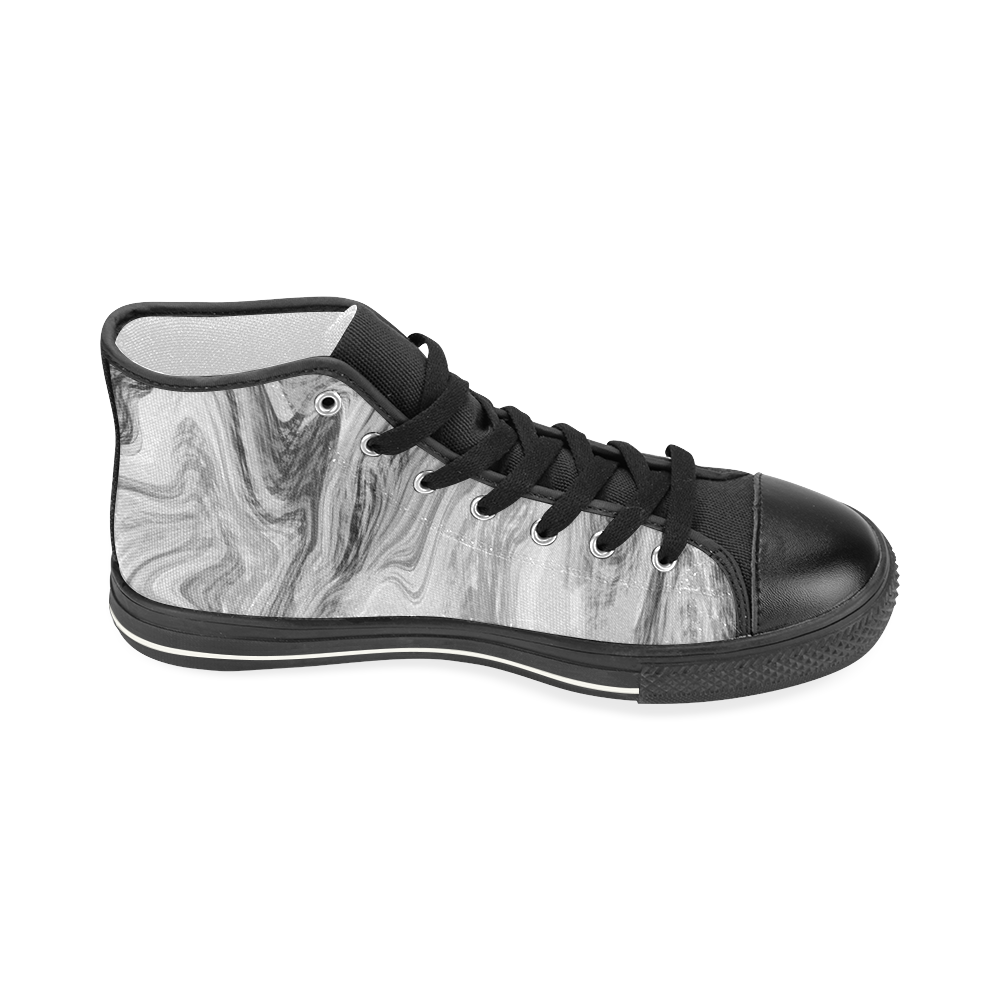 Black and White Swirly Women's Classic High Top Canvas Shoes (Model 017)