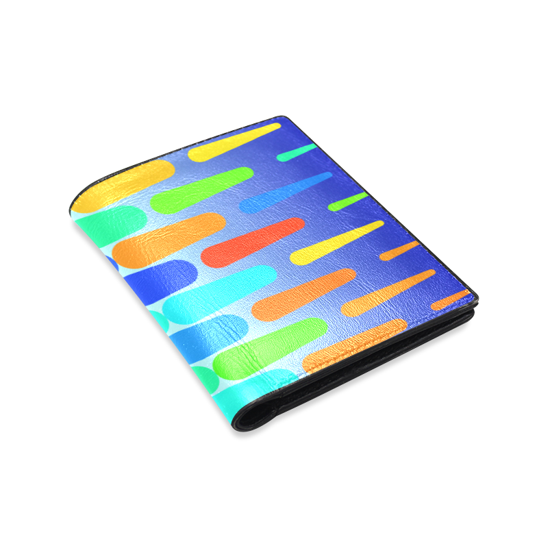 Colorful shapes on a blue background Men's Leather Wallet (Model 1612)