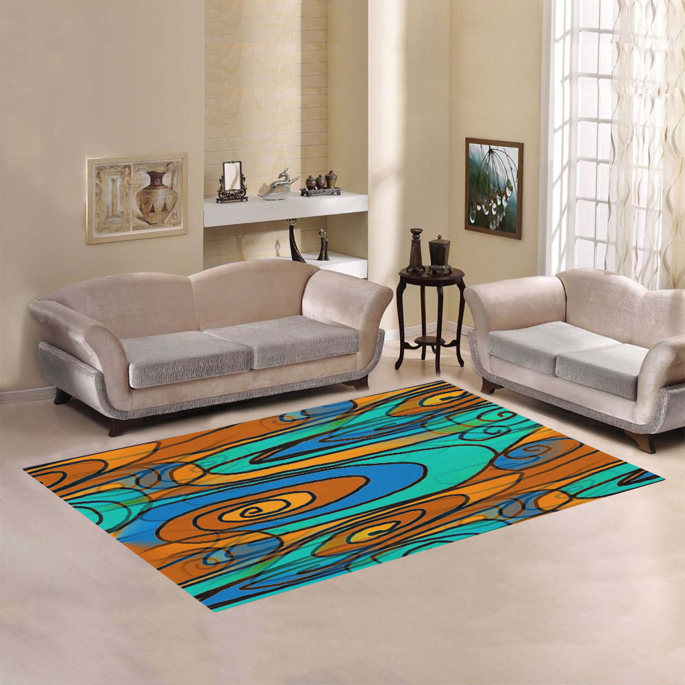 Aqua Orange Sci FY Area Rug7'x5'