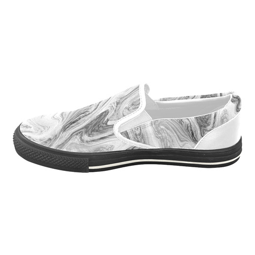 Black and White Swirly Women's Unusual Slip-on Canvas Shoes (Model 019)