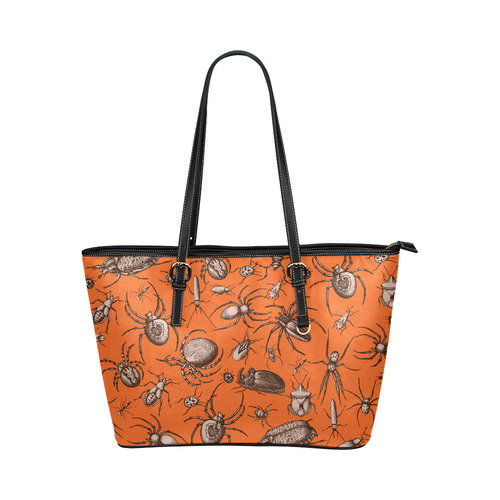 beetles spiders creepy crawlers bugs halloween Leather Tote Bag/Small (Model 1651)