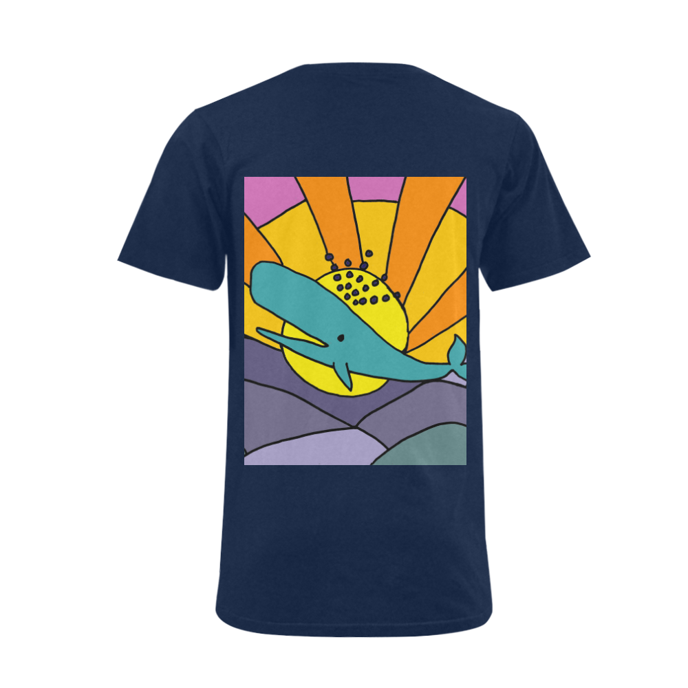 Whale and Sun Abstract Art Men's V-Neck T-shirt  Big Size(USA Size) (Model T10)
