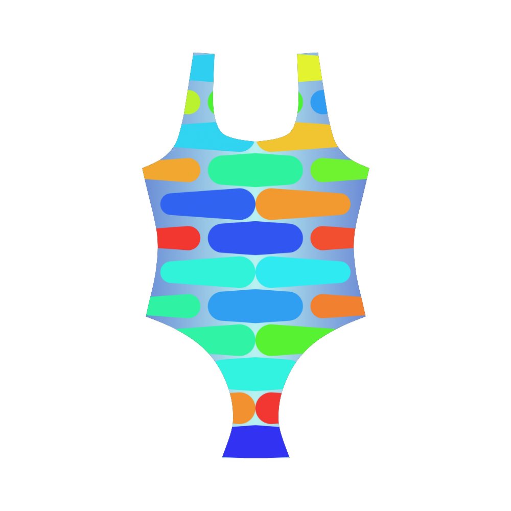 Colorful shapes on a blue background Vest One Piece Swimsuit (Model S04)