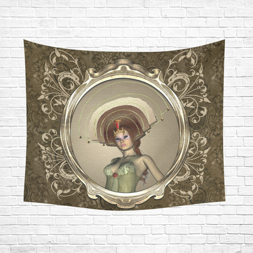 Beautiful women with fantasy hat Cotton Linen Wall Tapestry 60"x 51"