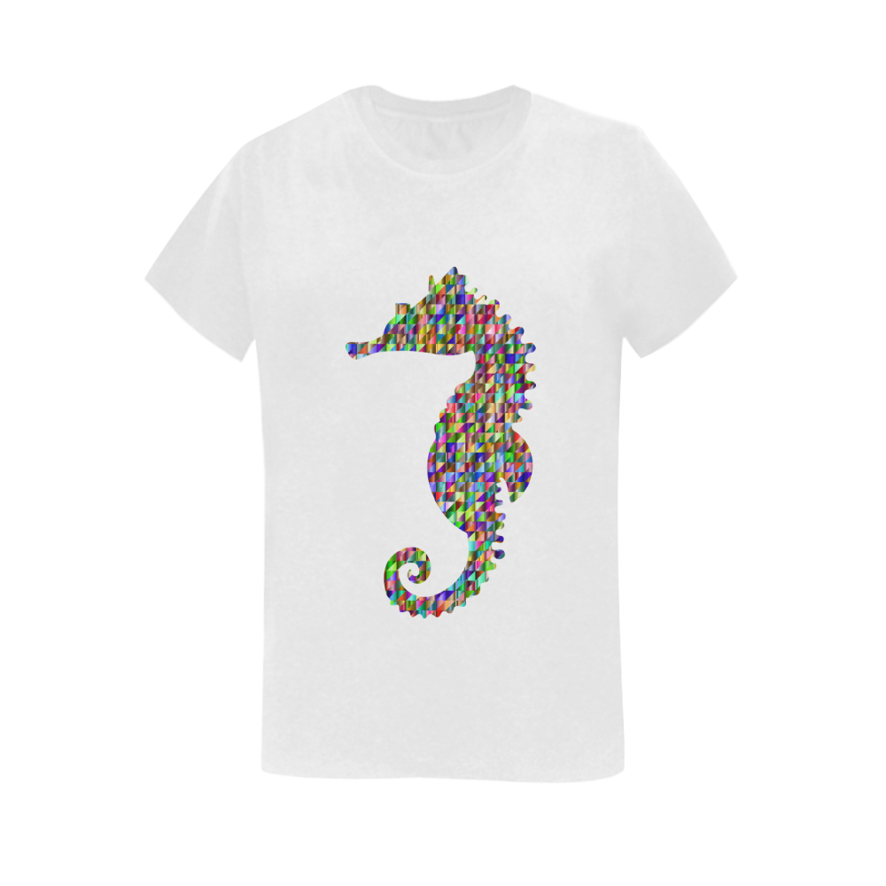 Abstract Triangle Seahorse White Women's T-Shirt in USA Size (Two Sides Printing)