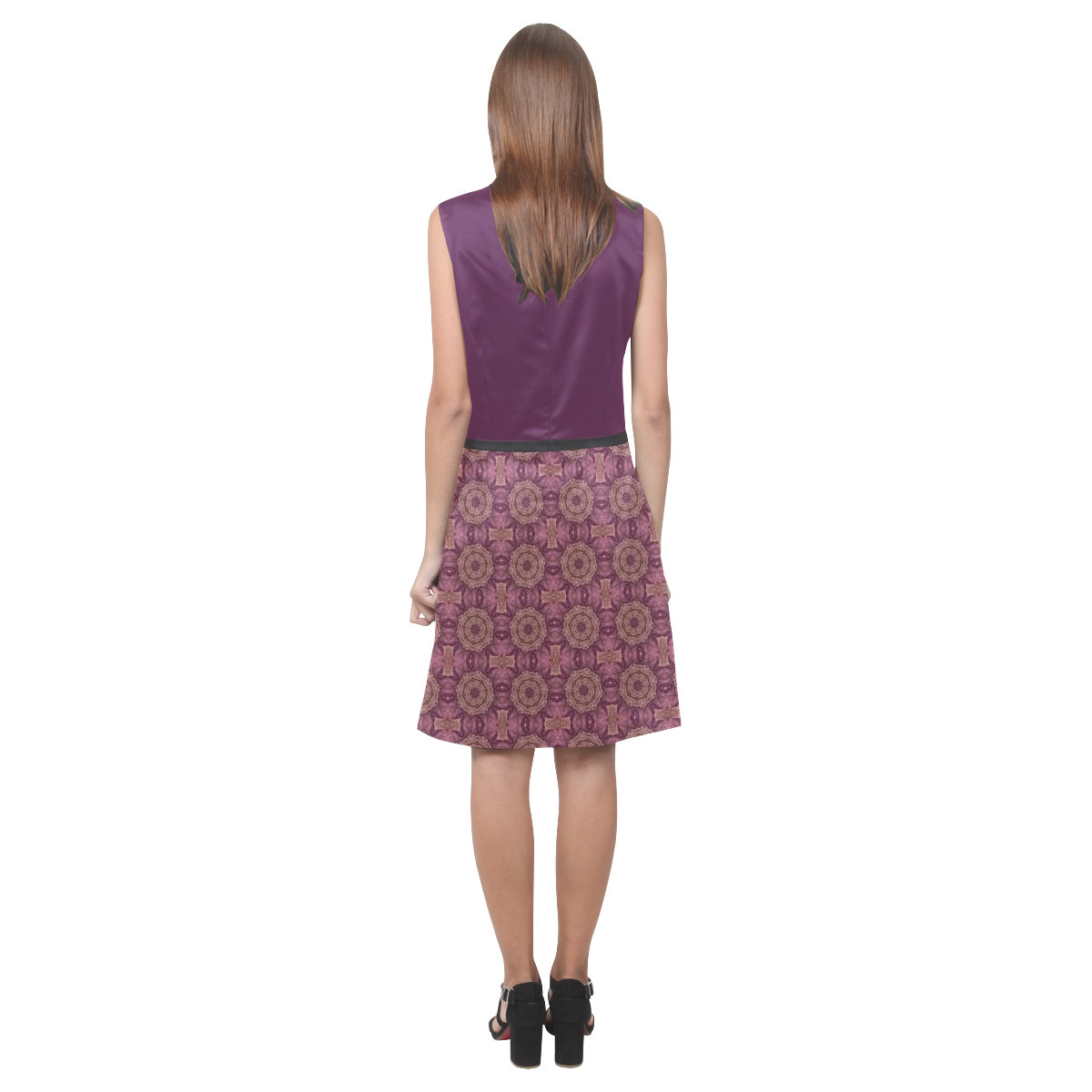 Wild Berry Mauve Doily Eos Women's Sleeveless Dress (Model D01)